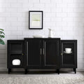 4-Door Breakfront Sideboard with Glass Doors and Adjustable Shelves