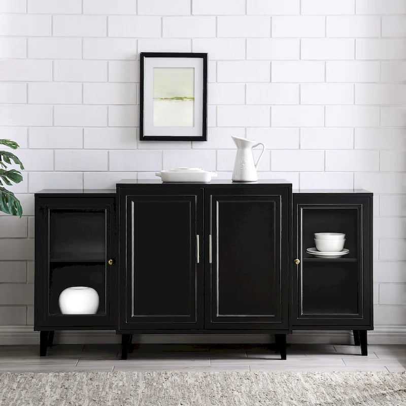 4-Door Breakfront Sideboard with Glass Doors and Adjustable Shelves