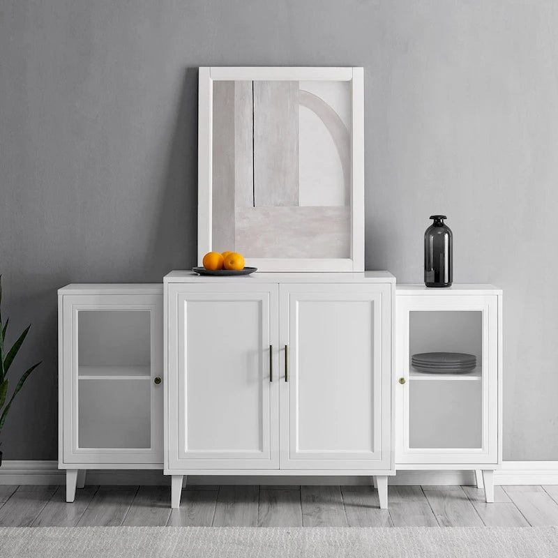 4-Door Breakfront Sideboard with Glass Doors and Adjustable Shelves