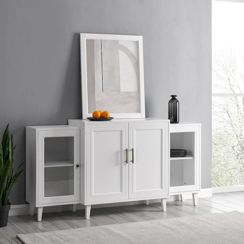 4-Door Breakfront Sideboard with Glass Doors and Adjustable Shelves