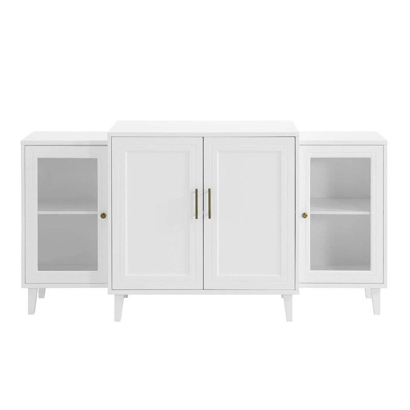 4-Door Breakfront Sideboard with Glass Doors and Adjustable Shelves