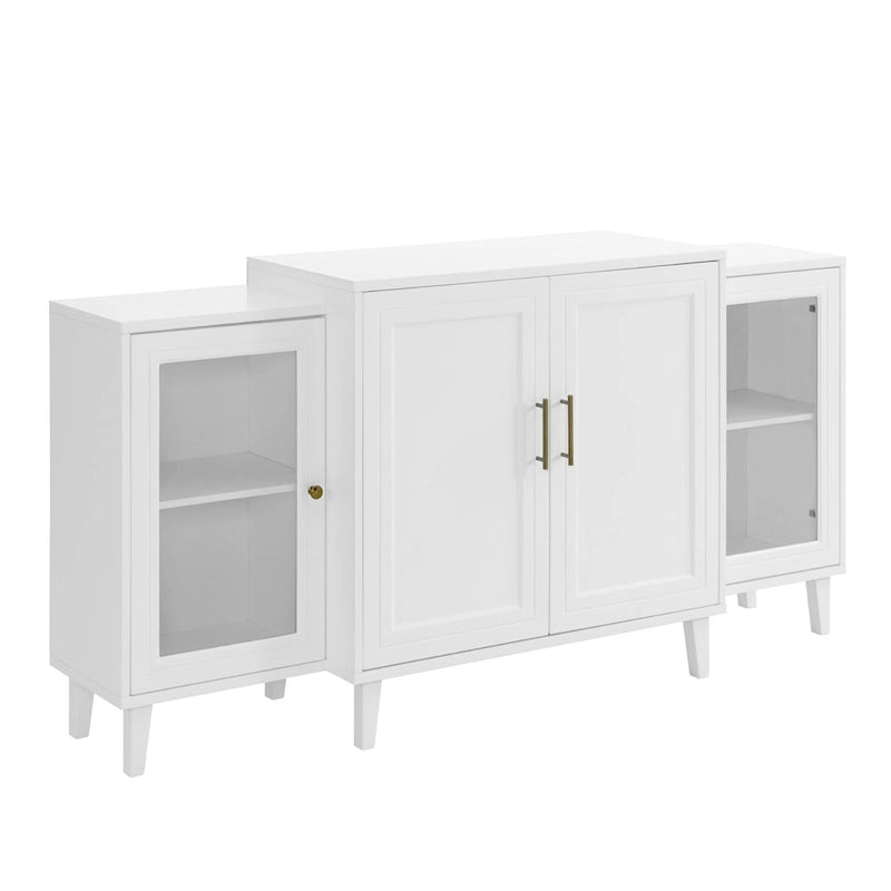 4-Door Breakfront Sideboard with Glass Doors and Adjustable Shelves