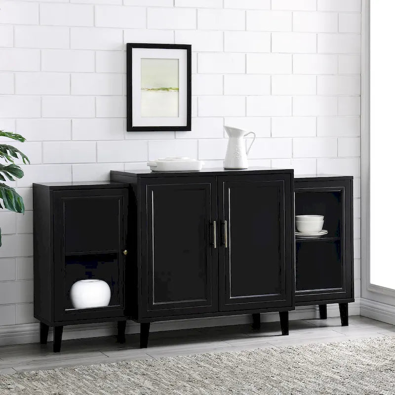 4-Door Breakfront Sideboard with Glass Doors and Adjustable Shelves