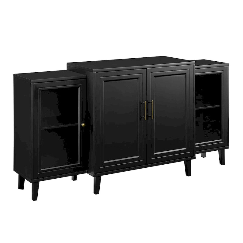 4-Door Breakfront Sideboard with Glass Doors and Adjustable Shelves