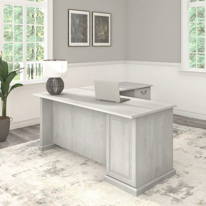 L-Shaped Computer Desk with 3 File Drawers, 2 Box Drawers and Keyboard Tray