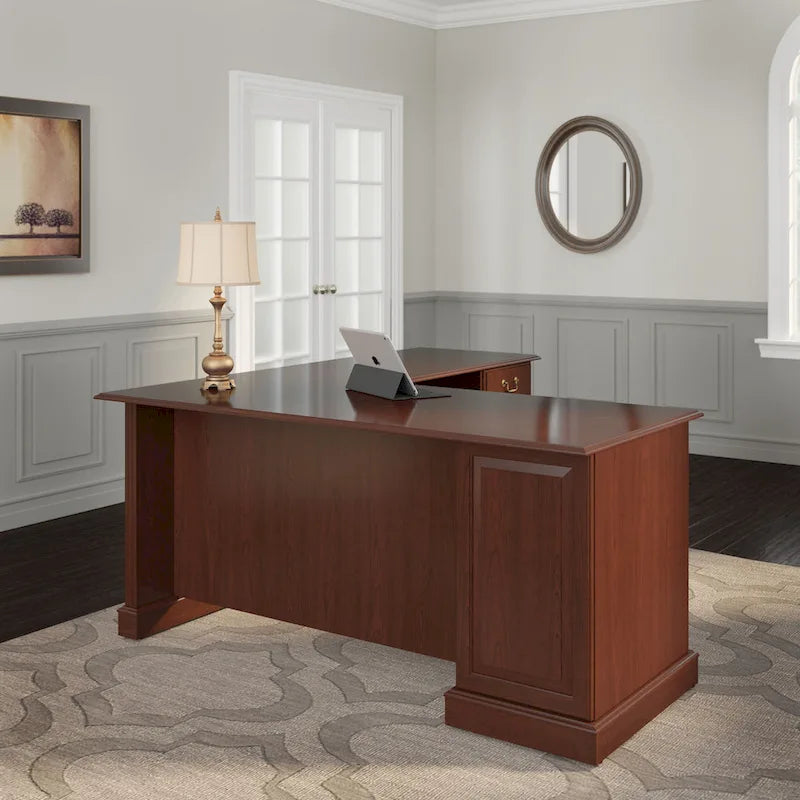 L-Shaped Computer Desk with 3 File Drawers, 2 Box Drawers and Keyboard Tray