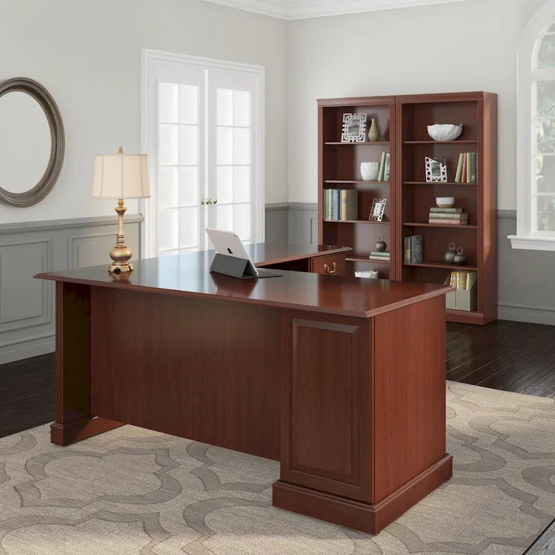 L-Shaped Computer Desk with 3 File Drawers, 2 Box Drawers and Keyboard Tray