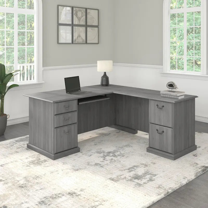 L-Shaped Computer Desk with 3 File Drawers, 2 Box Drawers and Keyboard Tray