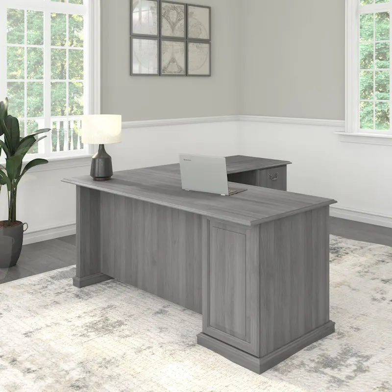 L-Shaped Computer Desk with 3 File Drawers, 2 Box Drawers and Keyboard Tray