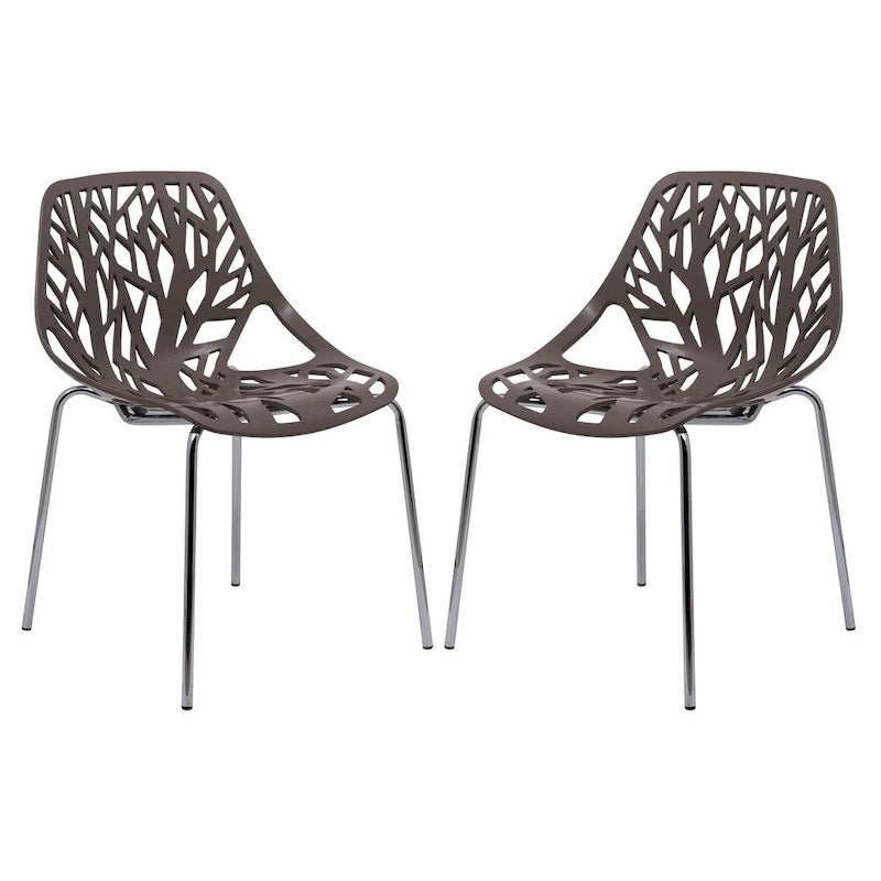 Stackable Modern Dining Chair with Cut-Out Backrest and Chrome Legs, Set of 2