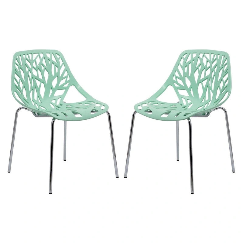 Stackable Modern Dining Chair with Cut-Out Backrest and Chrome Legs, Set of 2