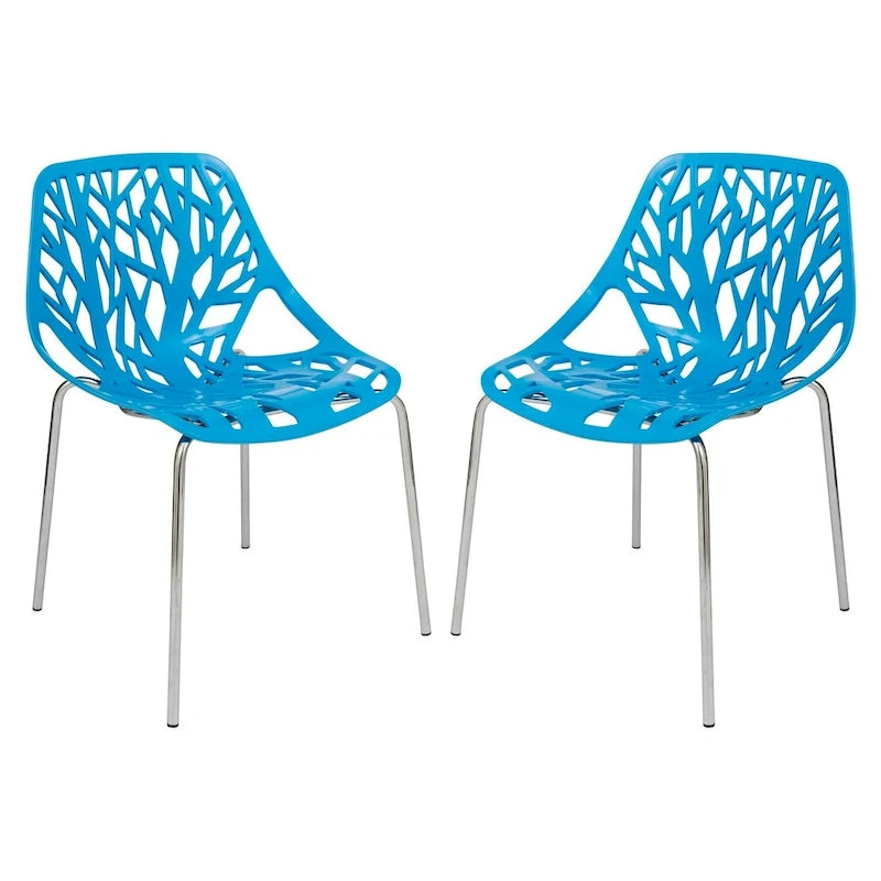 Stackable Modern Dining Chair with Cut-Out Backrest and Chrome Legs, Set of 2