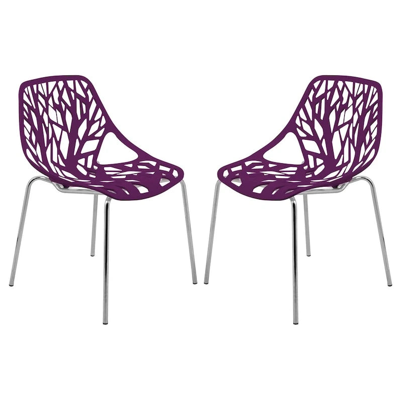 Stackable Modern Dining Chair with Cut-Out Backrest and Chrome Legs, Set of 2