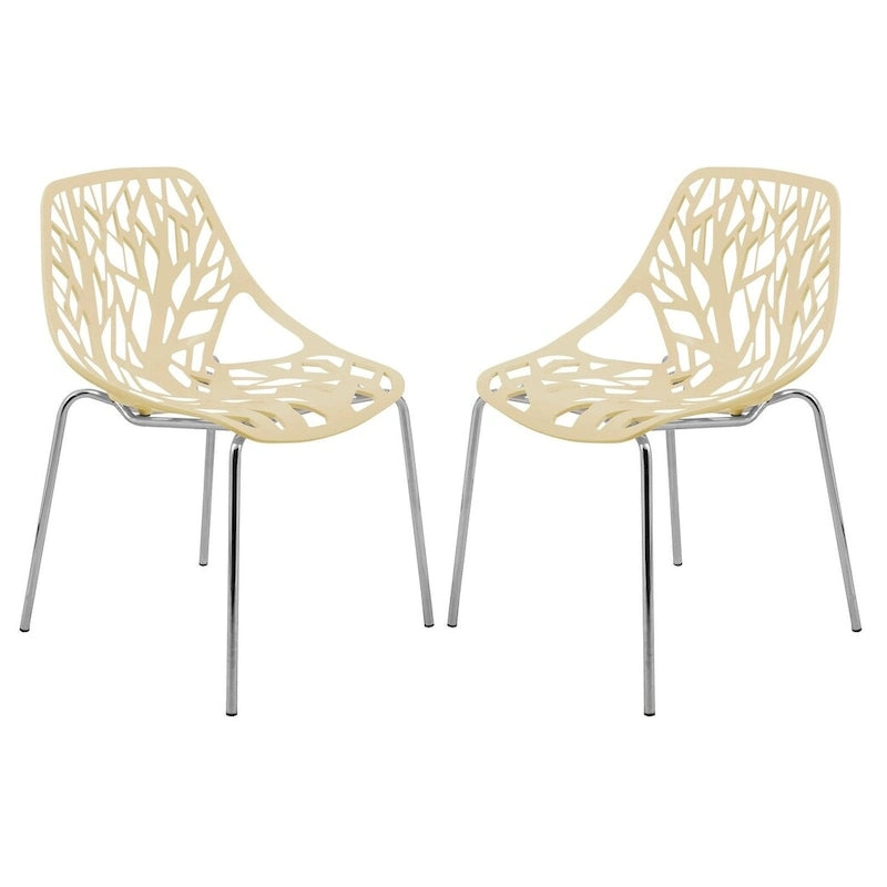 Stackable Modern Dining Chair with Cut-Out Backrest and Chrome Legs, Set of 2