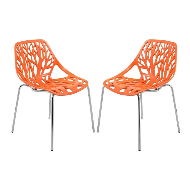 Stackable Modern Dining Chair with Cut-Out Backrest and Chrome Legs, Set of 2