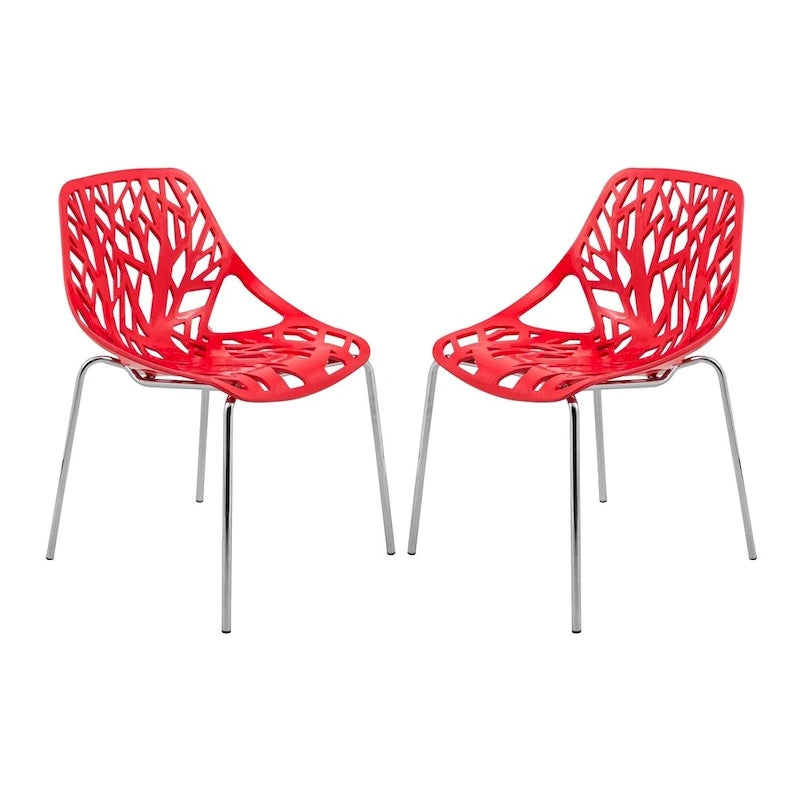 Stackable Modern Dining Chair with Cut-Out Backrest and Chrome Legs, Set of 2