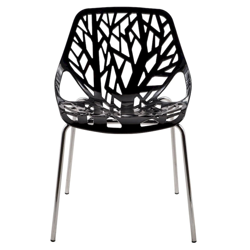 Stackable Modern Dining Chair with Cut-Out Backrest and Chrome Legs, Set of 2
