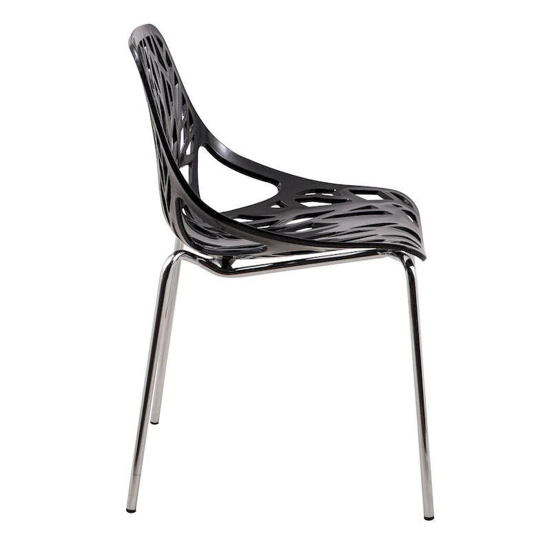 Stackable Modern Dining Chair with Cut-Out Backrest and Chrome Legs, Set of 2