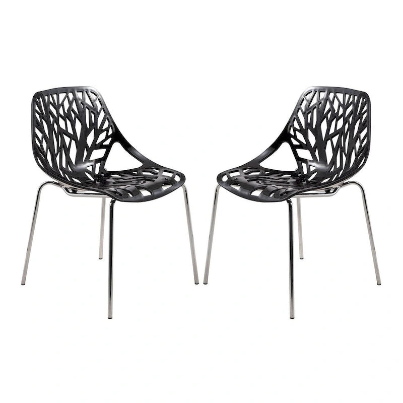 Stackable Modern Dining Chair with Cut-Out Backrest and Chrome Legs, Set of 2