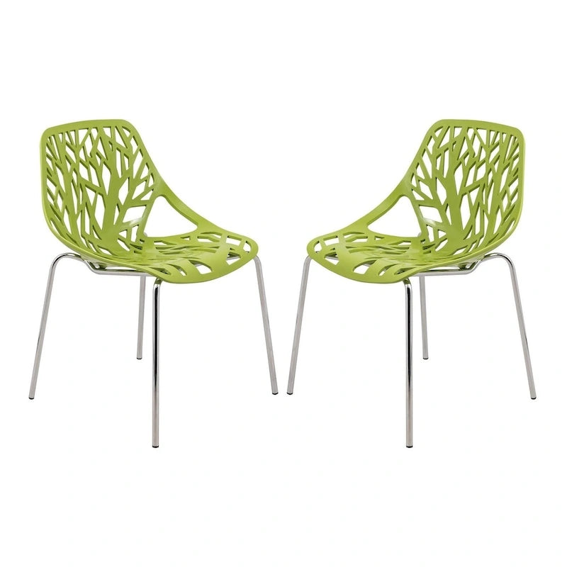 Stackable Modern Dining Chair with Cut-Out Backrest and Chrome Legs, Set of 2