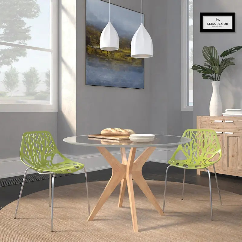 Stackable Modern Dining Chair with Cut-Out Backrest and Chrome Legs, Set of 2