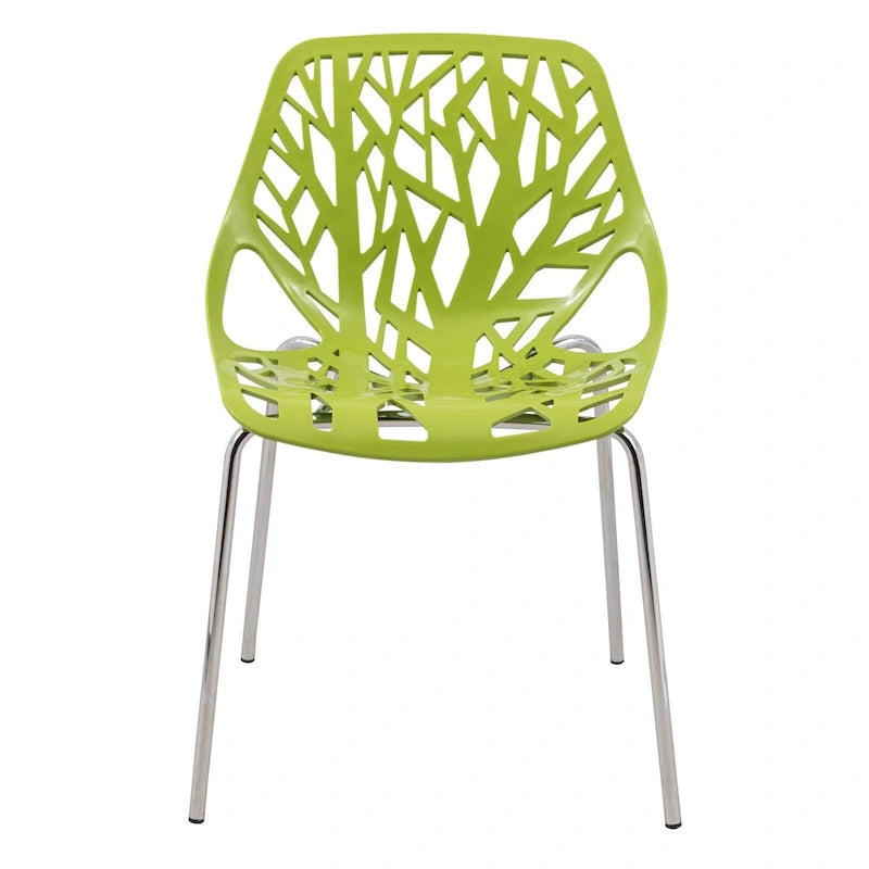 Stackable Modern Dining Chair with Cut-Out Backrest and Chrome Legs, Set of 2
