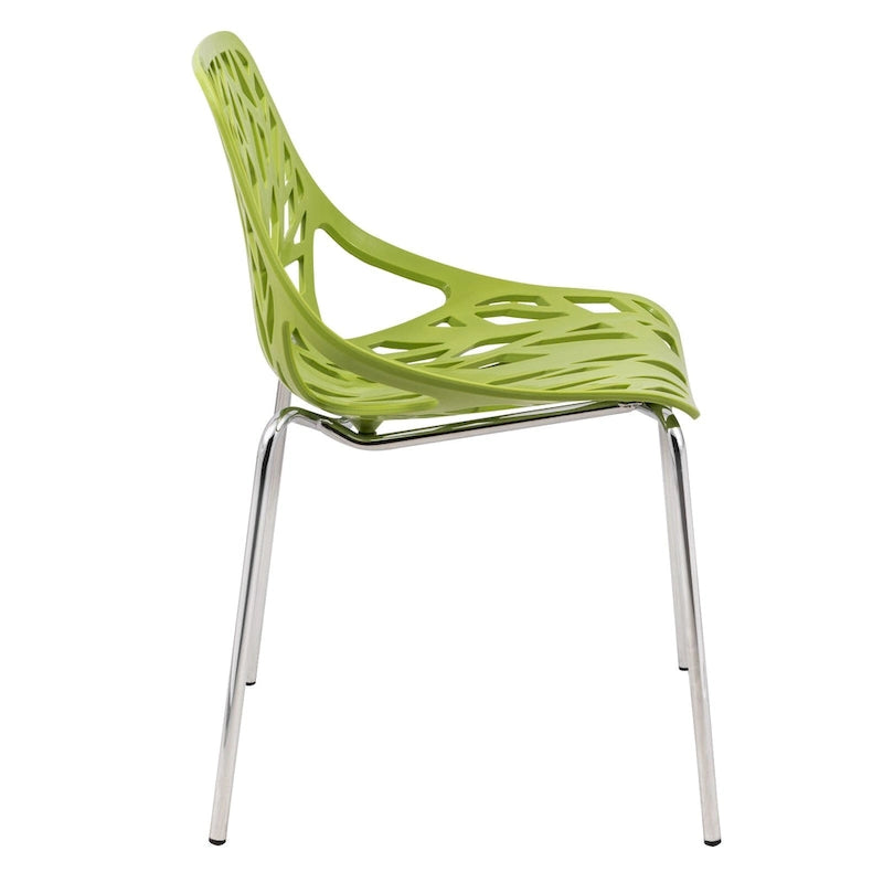Stackable Modern Dining Chair with Cut-Out Backrest and Chrome Legs, Set of 2