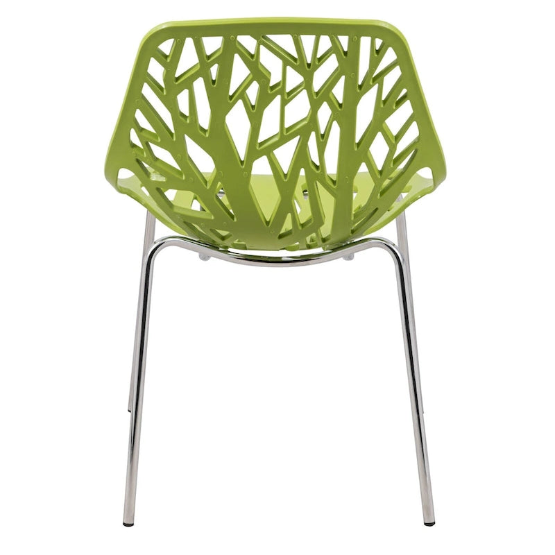 Stackable Modern Dining Chair with Cut-Out Backrest and Chrome Legs, Set of 2