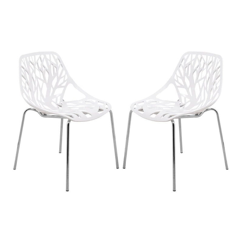Stackable Modern Dining Chair with Cut-Out Backrest and Chrome Legs, Set of 2