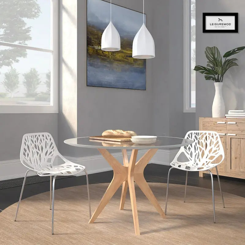 Stackable Modern Dining Chair with Cut-Out Backrest and Chrome Legs, Set of 2