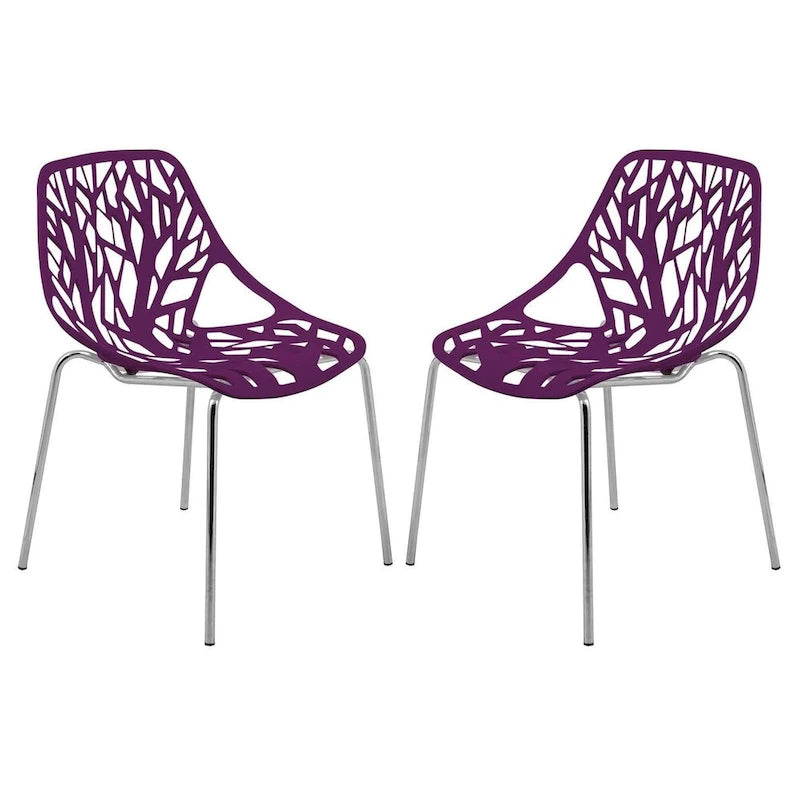 Stackable Modern Dining Chair with Cut-Out Backrest and Chrome Legs, Set of 2