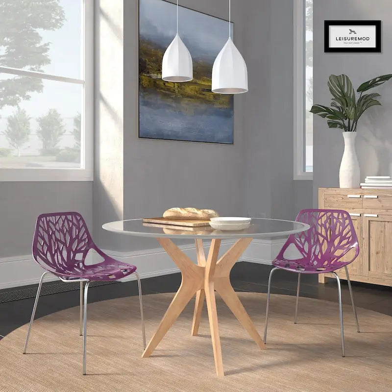 Stackable Modern Dining Chair with Cut-Out Backrest and Chrome Legs, Set of 2