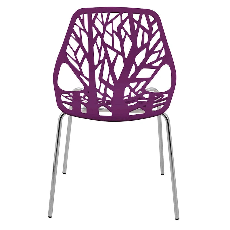 Stackable Modern Dining Chair with Cut-Out Backrest and Chrome Legs, Set of 2