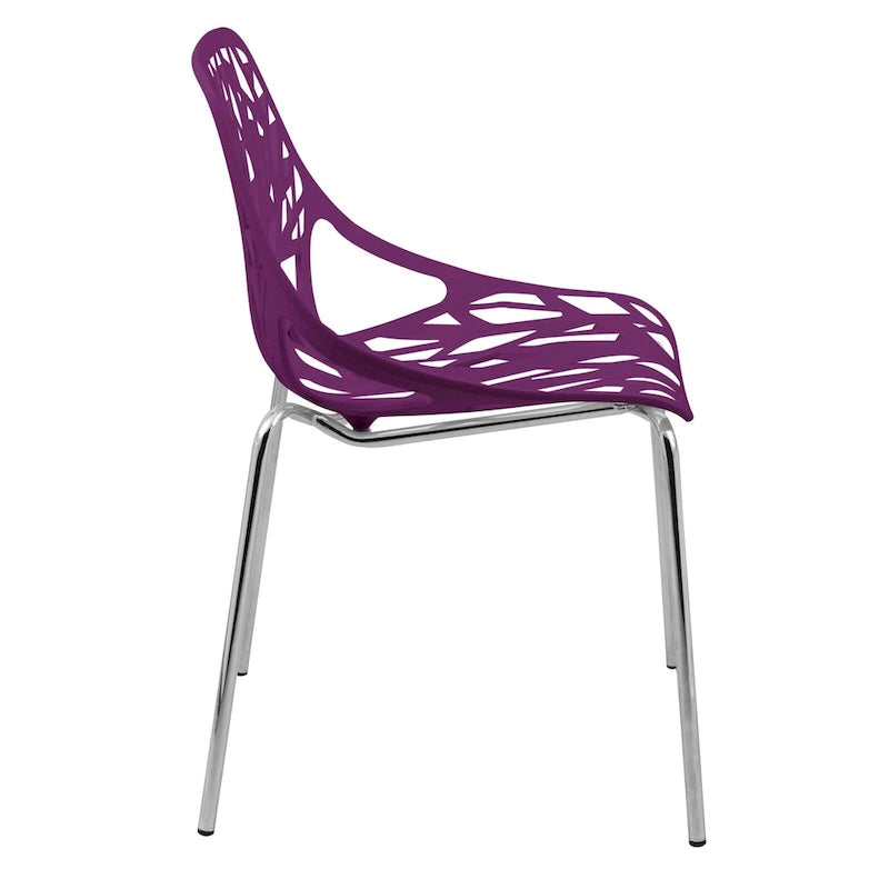 Stackable Modern Dining Chair with Cut-Out Backrest and Chrome Legs, Set of 2