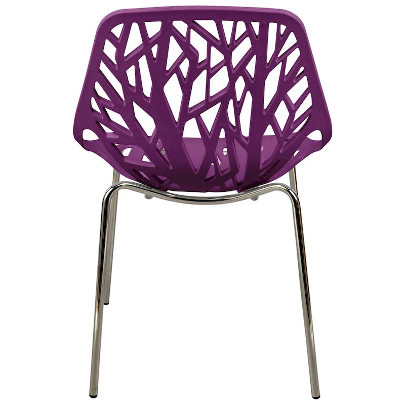Stackable Modern Dining Chair with Cut-Out Backrest and Chrome Legs, Set of 2