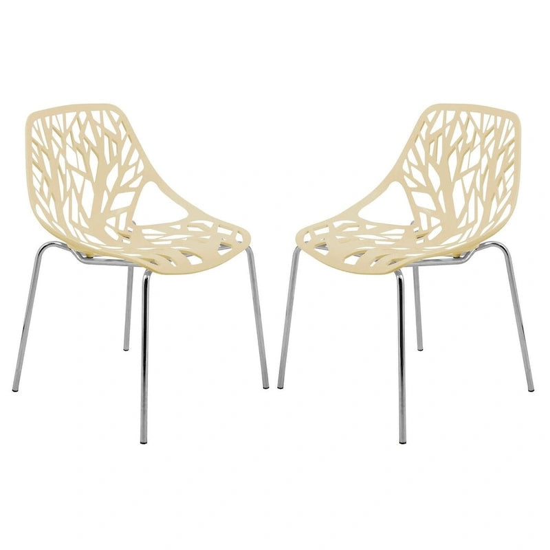 Stackable Modern Dining Chair with Cut-Out Backrest and Chrome Legs, Set of 2