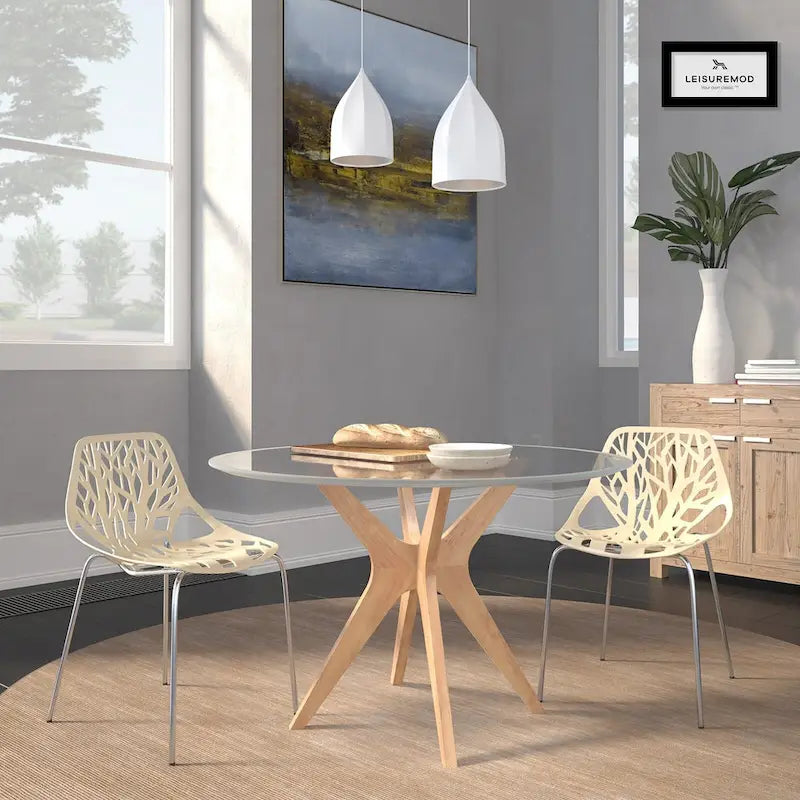 Stackable Modern Dining Chair with Cut-Out Backrest and Chrome Legs, Set of 2