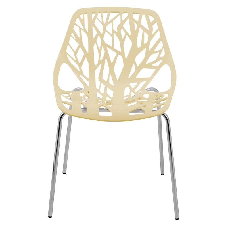 Stackable Modern Dining Chair with Cut-Out Backrest and Chrome Legs, Set of 2
