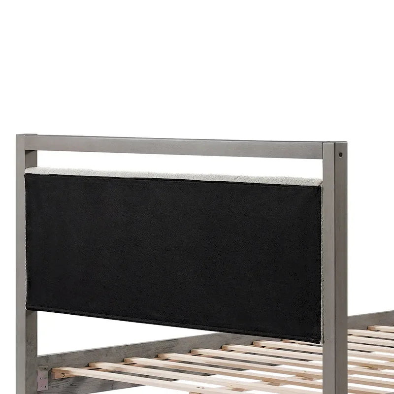 King Platform Bed with Ivory Boucle Fabric Headboard and Gray Wood Frame