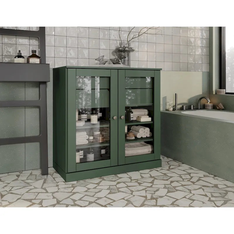 Palace Imports 100% Solid Wood 32 Bathroom Cabinet with Clear Glass Doors, 2-Drawers and Adjustable Shelves