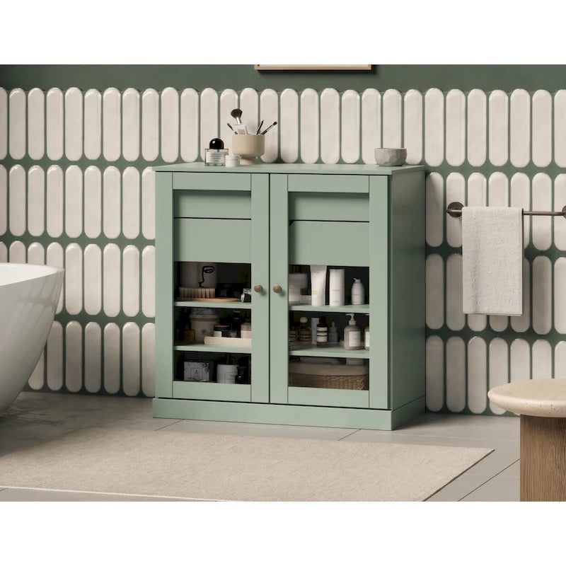 Palace Imports 100% Solid Wood 32 Bathroom Cabinet with Clear Glass Doors, 2-Drawers and Adjustable Shelves