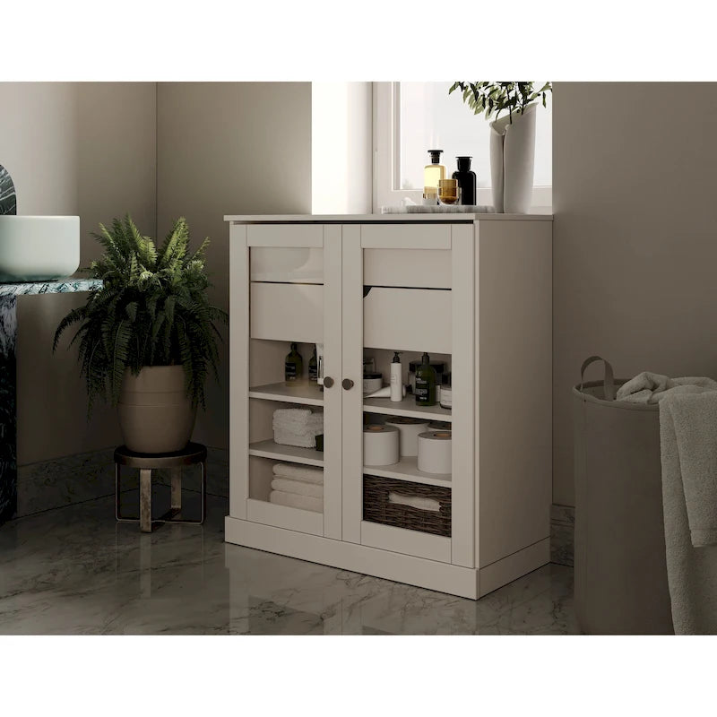 Palace Imports 100% Solid Wood 32 Bathroom Cabinet with Clear Glass Doors, 2-Drawers and Adjustable Shelves