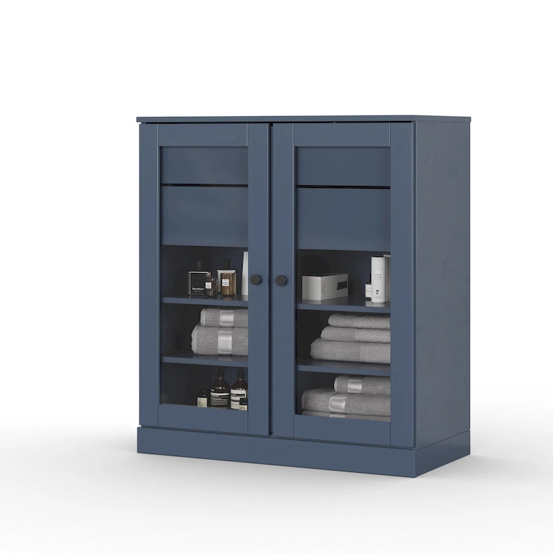 Palace Imports 100% Solid Wood 32 Bathroom Cabinet with Clear Glass Doors, 2-Drawers and Adjustable Shelves