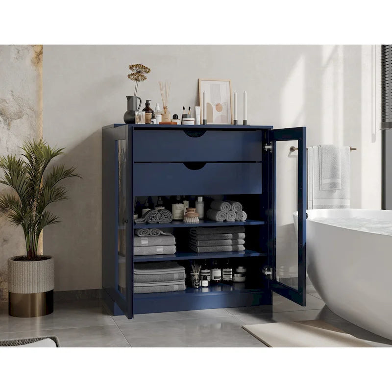Palace Imports 100% Solid Wood 32 Bathroom Cabinet with Clear Glass Doors, 2-Drawers and Adjustable Shelves