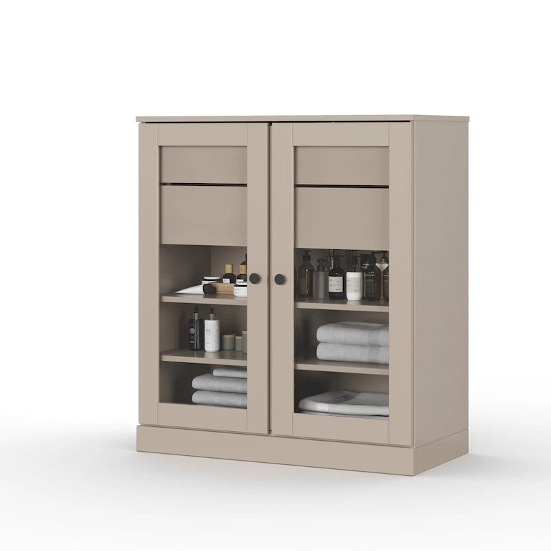 Palace Imports 100% Solid Wood 32 Bathroom Cabinet with Clear Glass Doors, 2-Drawers and Adjustable Shelves