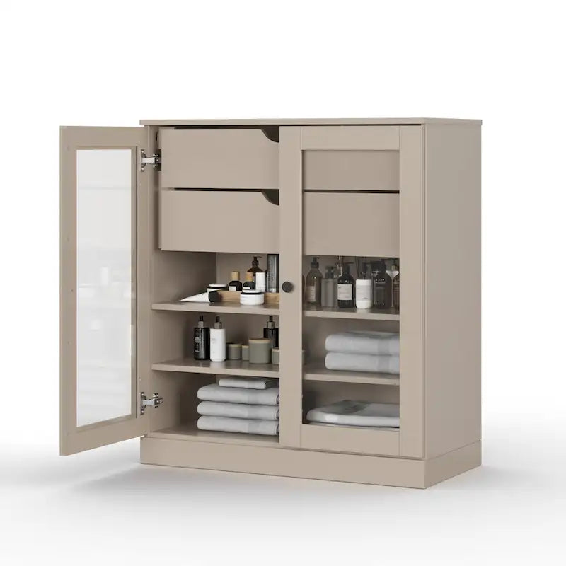 Palace Imports 100% Solid Wood 32 Bathroom Cabinet with Clear Glass Doors, 2-Drawers and Adjustable Shelves