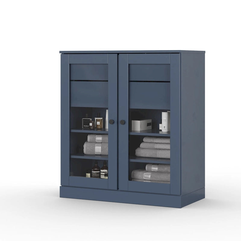 Palace Imports 100% Solid Wood 32 Bathroom Cabinet with Clear Glass Doors, 2-Drawers and Adjustable Shelves