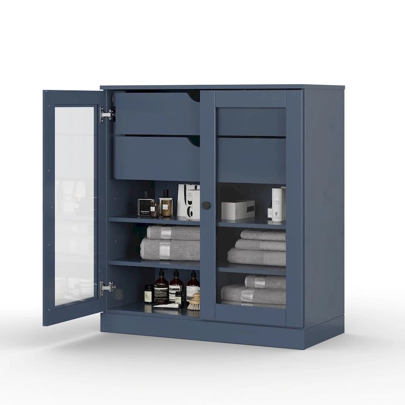 Palace Imports 100% Solid Wood 32 Bathroom Cabinet with Clear Glass Doors, 2-Drawers and Adjustable Shelves