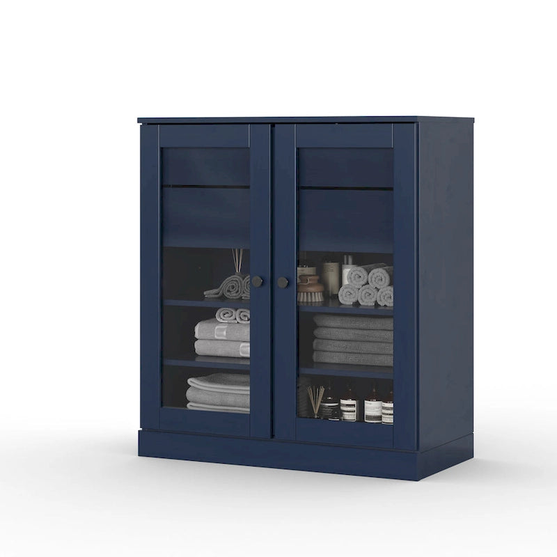 Palace Imports 100% Solid Wood 32 Bathroom Cabinet with Clear Glass Doors, 2-Drawers and Adjustable Shelves