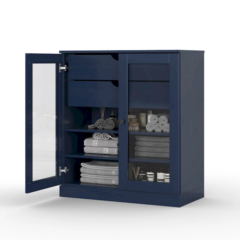 Palace Imports 100% Solid Wood 32 Bathroom Cabinet with Clear Glass Doors, 2-Drawers and Adjustable Shelves